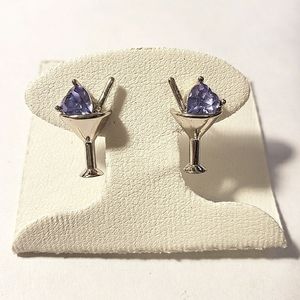 Gold with Purple Gem Martini Earrings